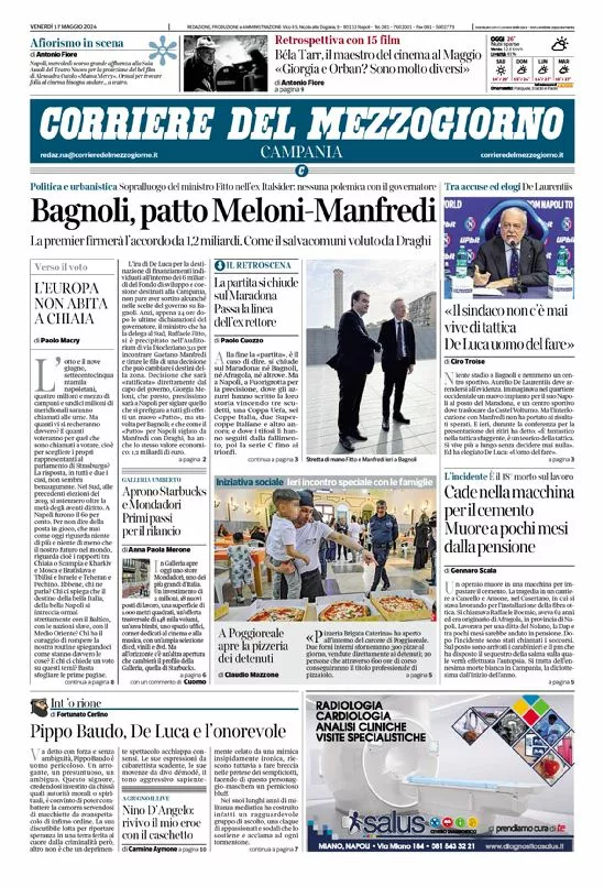 Prima-pagina-corriere del mezzogiorno-del-2024-05-17